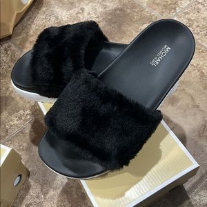 Michael Kors faux fur slides